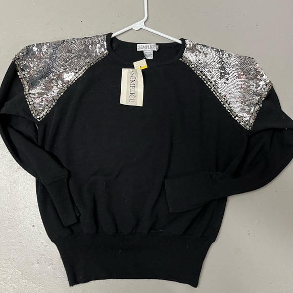 Ladies Black Wool Sweater with Sequin Shoulders - Picture 6 of 6